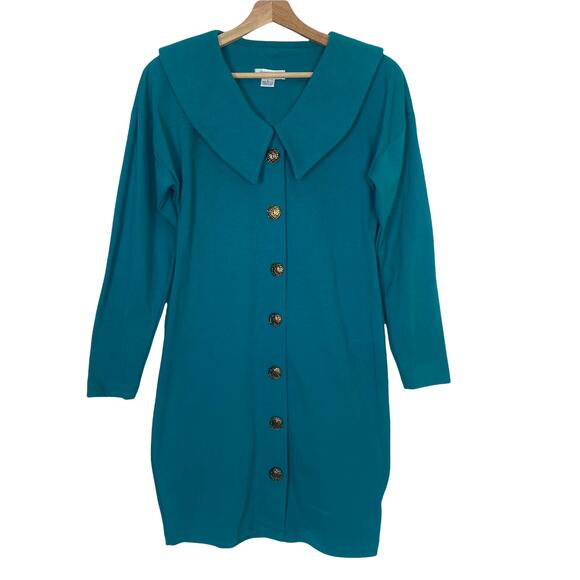 Compagnie Internationale Express Vintage Turquoise Sweater Dress Size L - Picture 1 of 9